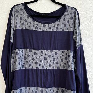 Tirelli Womens Blue Oversize Mixed Fabric Boxy Casual Lagenlook Size‎ S/M